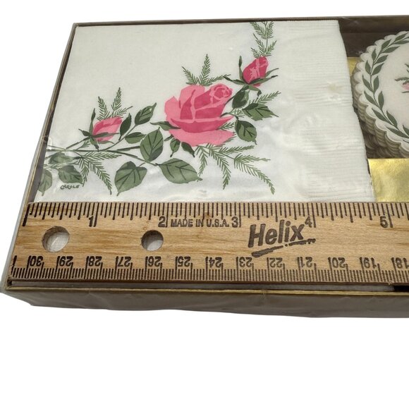 Vtg Hallmark Beverage Ensemble Coasters & Napkins Set Pink Rose Floral NIB - Picture 8 of 10